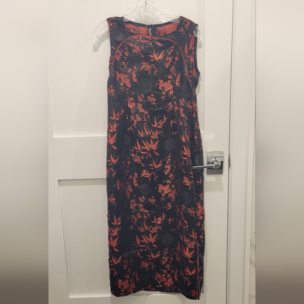 Black and Red Floral Sleeveless Dress Womens handsewn handmade